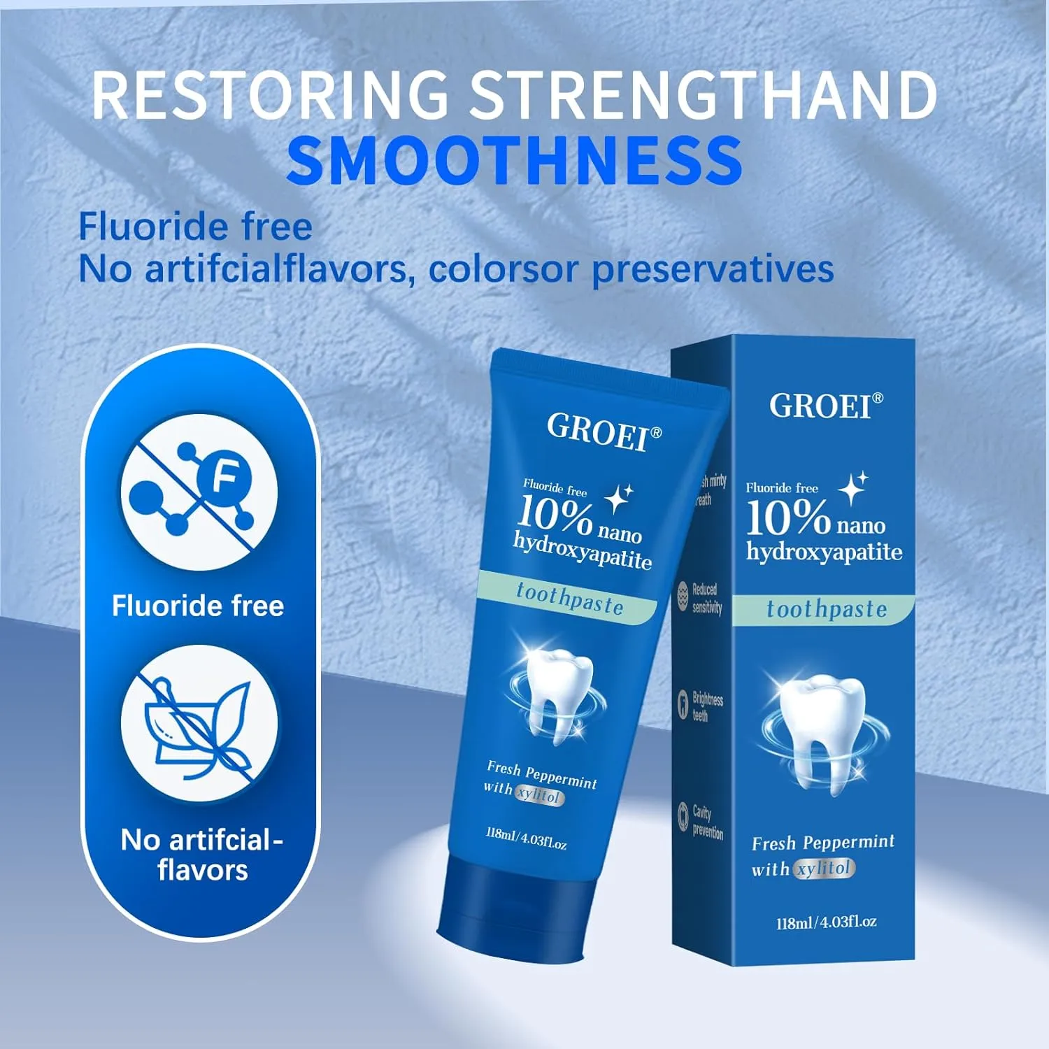 10% Hydroxyapatite Toothpaste for Sensitive Teeth｜Nano-Hydroxyapatite Toothpastes for Restore, Strengthen Teeth, Fluoride-Free, Mint Flavor, 4 oz (2)