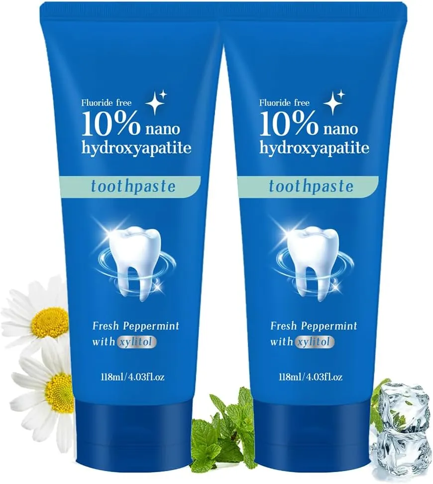 10% Hydroxyapatite Toothpaste for Sensitive Teeth｜Nano-Hydroxyapatite Toothpastes for Restore, Strengthen Teeth, Fluoride-Free, Mint Flavor, 4 oz (2)