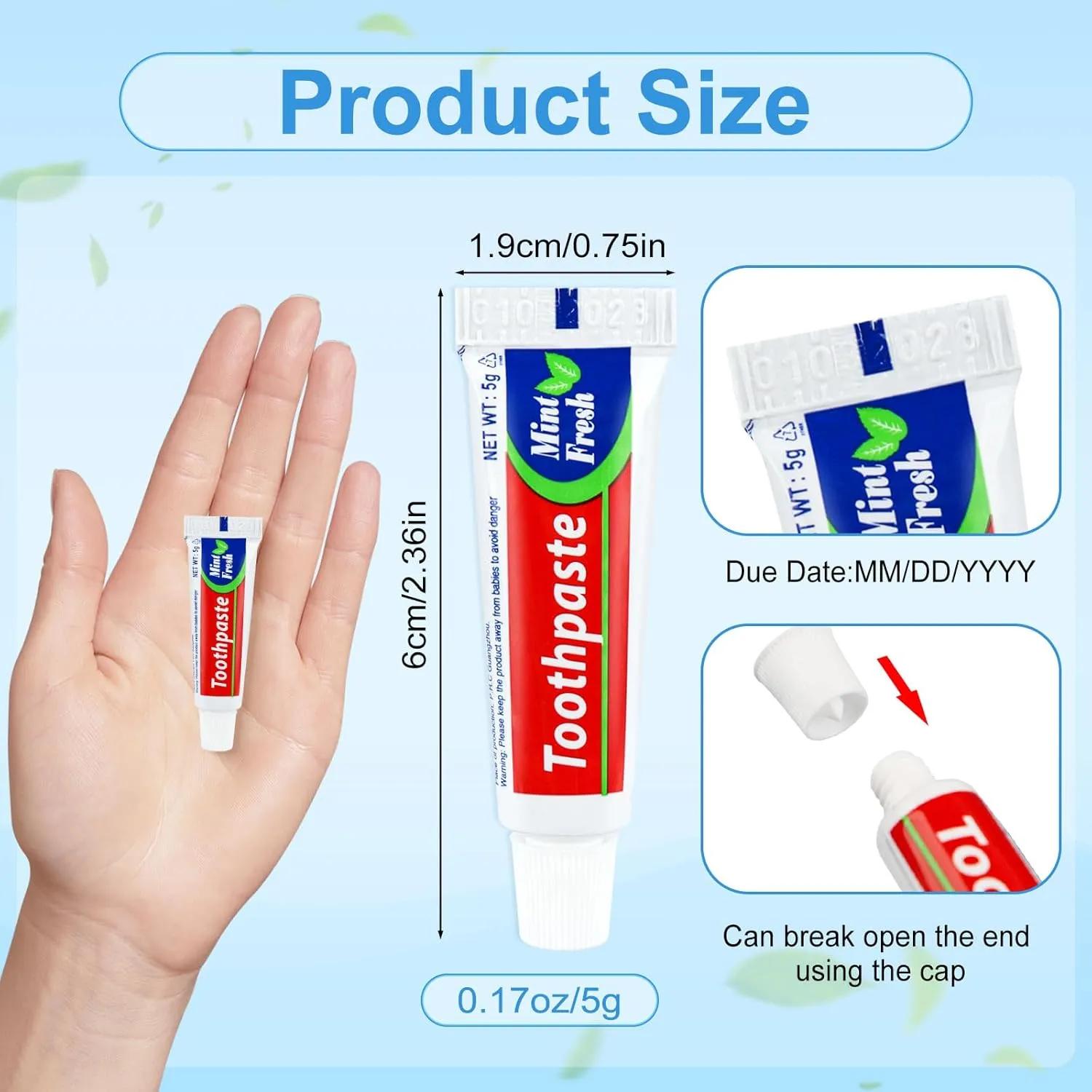 100 Tubes Bulk Travel Size Mini Toothpaste, 0.176oz Disposable Mint Flavor Pocket Teeth Paste Small Essential Toothpaste for Travel, Home/Hotel/Guests/Charity/Homeless/Camping Oral Care (Single Use)