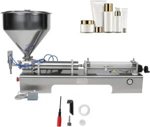 110V Horizontal Pneumatic Paste Filling Machine, 40L Semi-Automatic Paste Liquid Filling Machine with 40L Hopper, Pneumatic Dual-Use Paste Filling Machine for Cream Shampoo Liquids