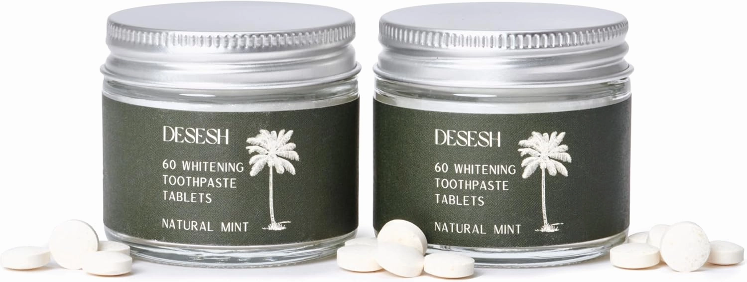 120 Whitening Toothpaste Tablets, 2 60-Count Glass Jar Value Bundle, US-Made, Natural Mint Flavor, Fluoride Free with Hydroxyapatite, TSA Compliant, Foam Instead of Fizz