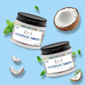 2 in 1 Toothpaste Tabs, 2PCS Toothpaste Tablets, 124 Tabs, Fluoride Free & Eco Friendly, Travel Mouthwash Tablets, Peppermint Flavored Strengthen Teeth, Eco & Travel Friendly (2PCS)