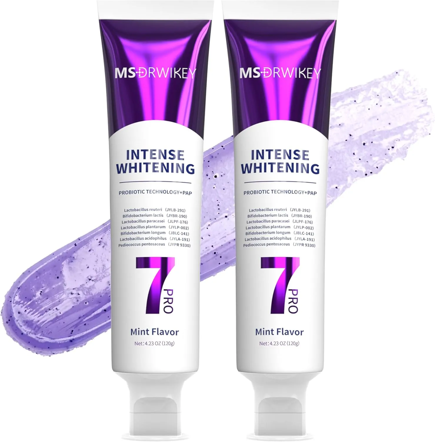 2-Pack 7-Pro Whitening Toothpaste | Deep Whitening & 7 Probiotics for Oral Health | Purple Beads for Extra Freshness | Fluoride-Free