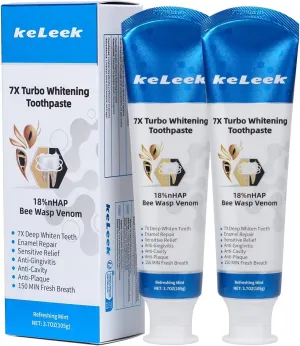 2-Pack 7X Turbo Whitening Nano Hydroxyapatite Bee Wasp Venom Toothpaste for Enamel Repair,Sensitive Relief,Anti-Gingivitis,Anti-Cavity,Anti-Plaque -150 MIN Fresh Breath