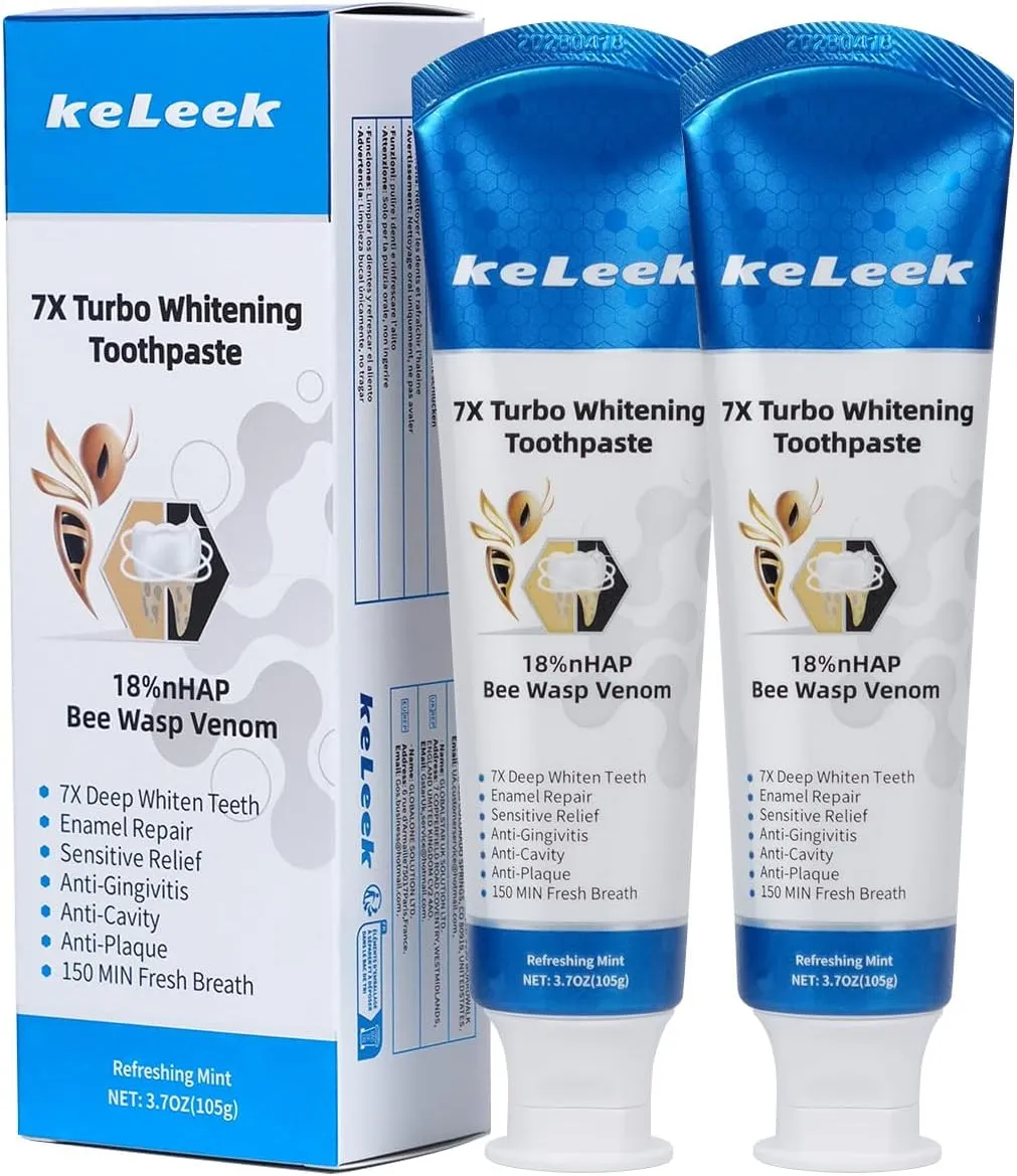 2-Pack 7X Turbo Whitening Nano Hydroxyapatite Bee Wasp Venom Toothpaste for Enamel Repair,Sensitive Relief,Anti-Gingivitis,Anti-Cavity,Anti-Plaque -150 MIN Fresh Breath