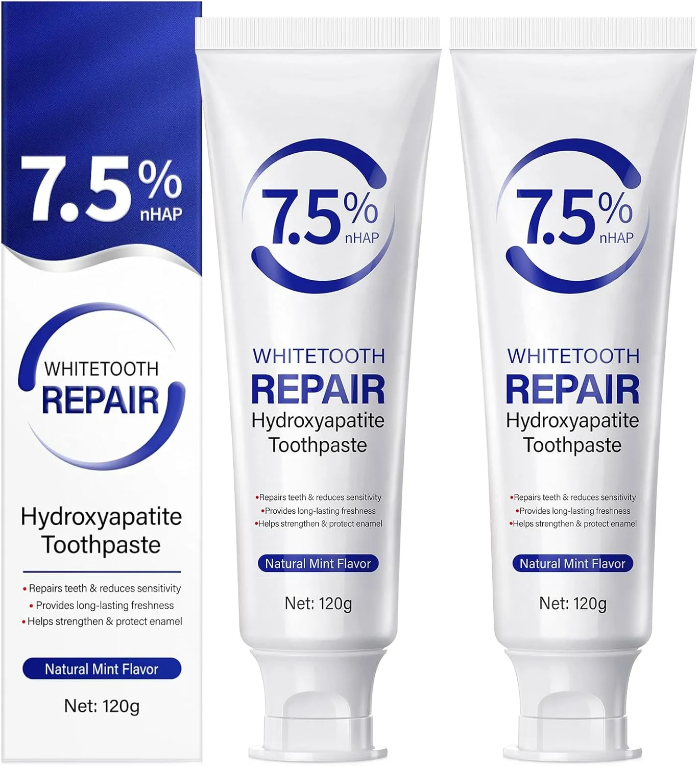 2 Pack Hydroxyapatite Toothpastes for Enamel Protection and Tooth Strengthening, Fluoride-Free Cooling Mint, Promotes Fresh Breath, Daily Use for Oral Health