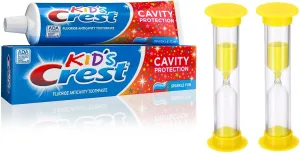 2 Pack Kids Cavity Protection Crest Sparkle Fun Toothpaste 4.6 Ounce with 2 Minute Sand Timer for Brushing Combo Pack