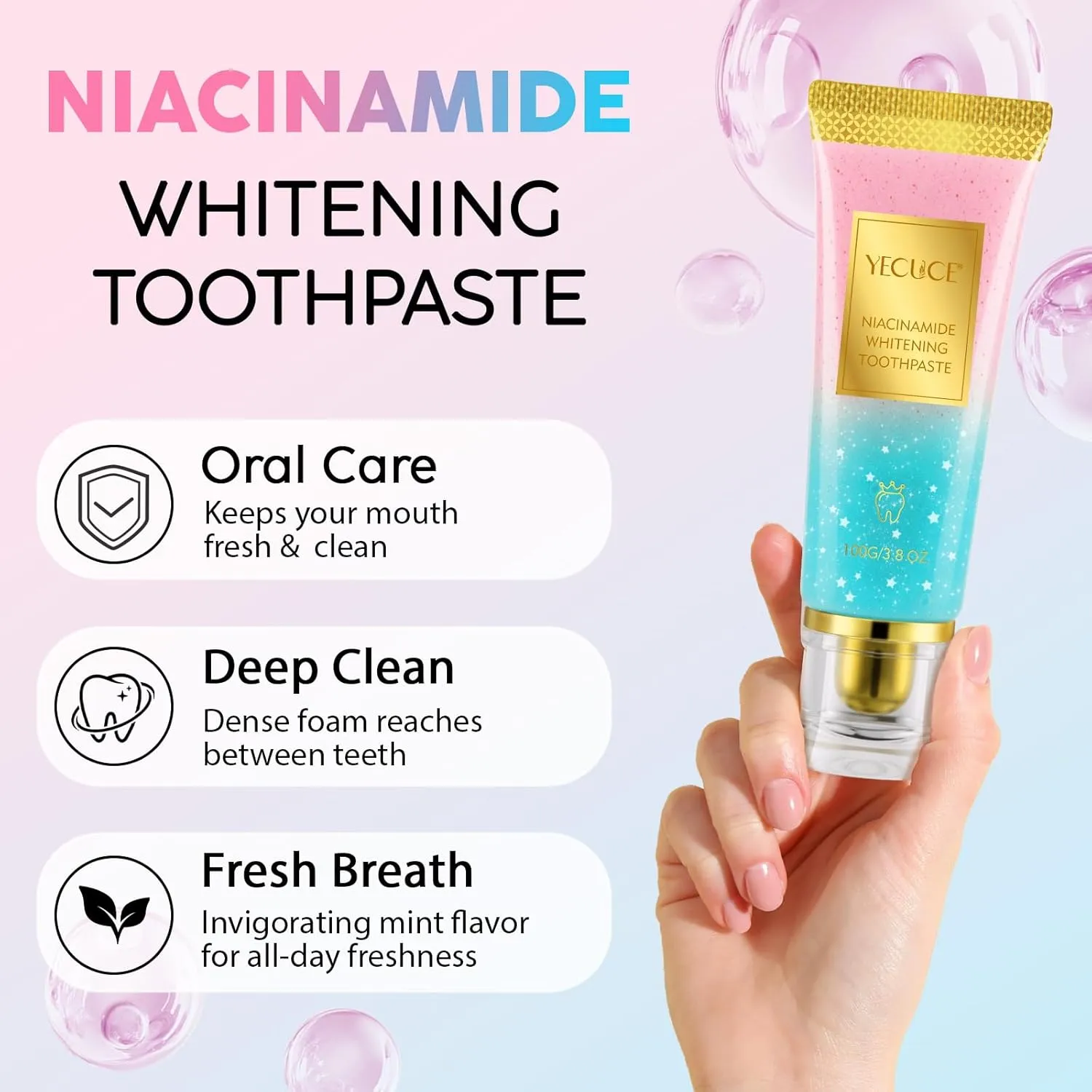 2 Pack Niacinamide Whitening Toothpaste for Radiant Smile – Gentle Stain Removal, Fresh Breath, Deep Cleaning & Gum Protection – Niacinamide Toothpaste for Daily Use – Lasting Mint Flavor – 3.5oz Tube