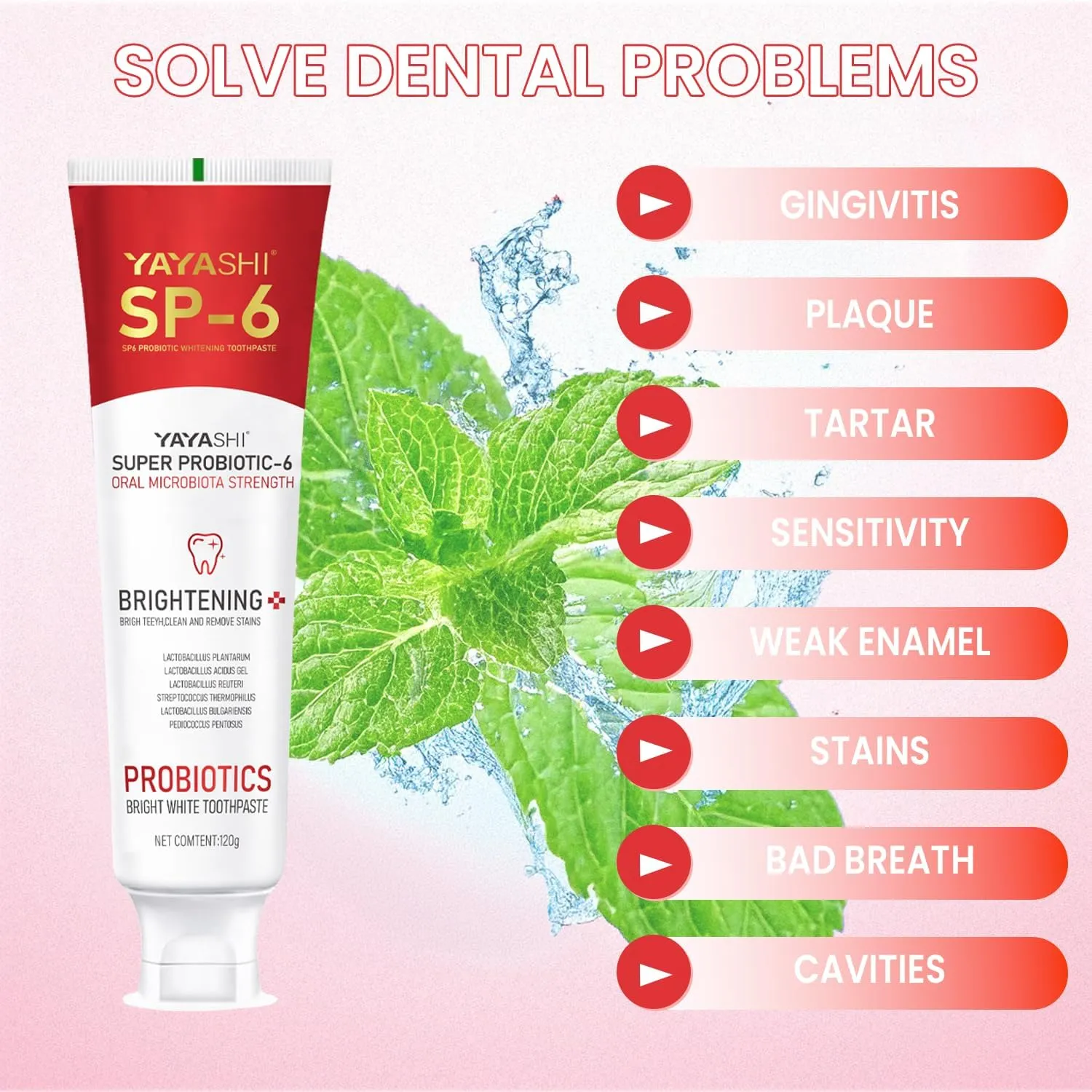2-Pack SP-6 Probiotic Whitening Toothpaste - Enhanced Formula with 6 Probiotics for Teeth Whitening and Gum Health - Enamel-Safe, Fluoride-Free, Double Mint Flavor,Fresh Breath (Double Mint)