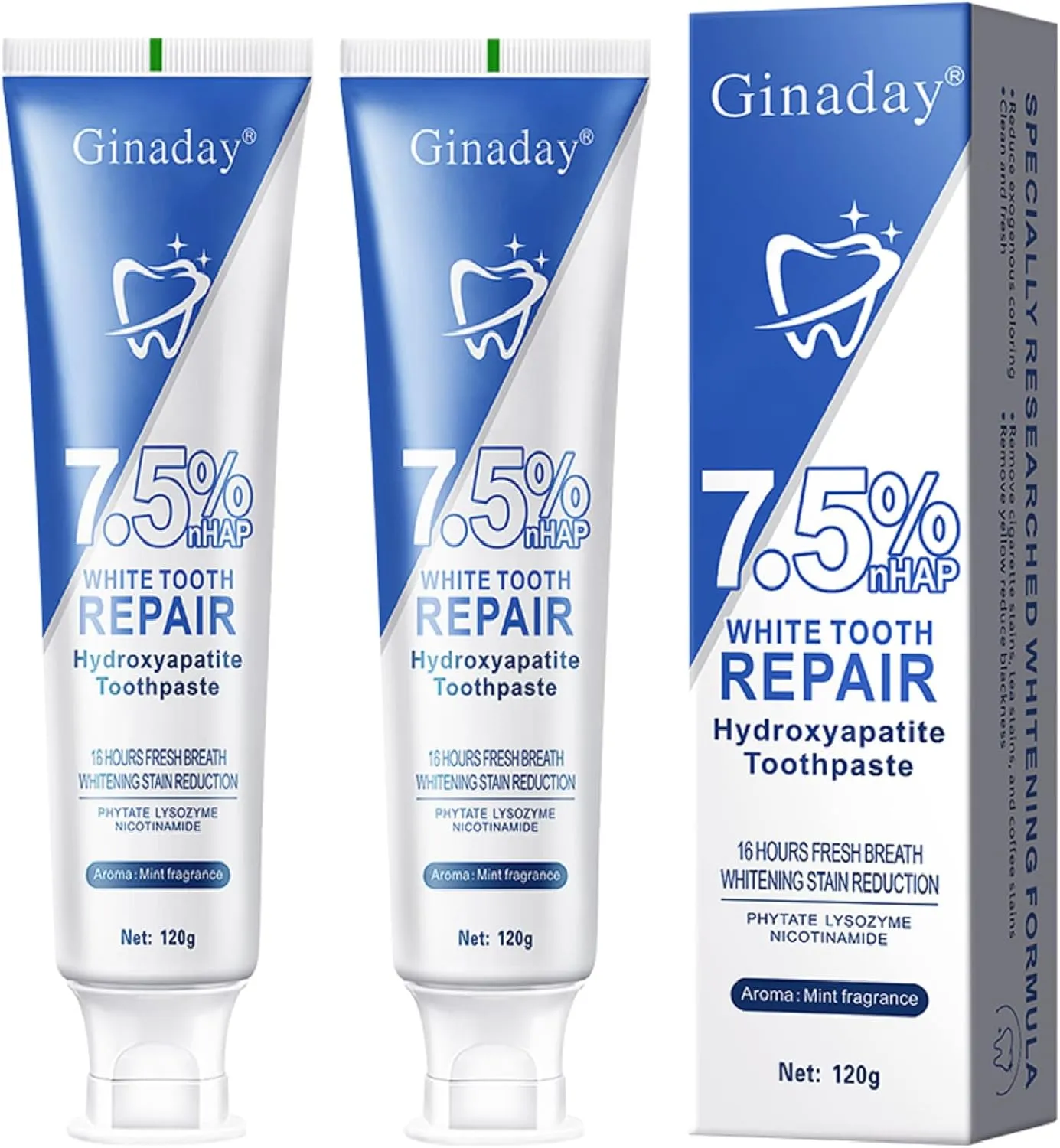 2 Pcs 7.5% Hydroxyapatite Toothpaste, Hidroxiapatita Toothpaste for Advanced Enamel Protection Gentle and Effective Formula Fresh Breath.