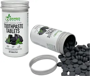 200 Pack Natural Toothpaste Tablet Bits - Chewable Mouthwash Whitening Burts Bees Bite Tablets For Teeth SLS & Fluoride Free Eco & Travel Friendly With Zero Waste Packaging (200 Tabs, Charcoal & Mint)
