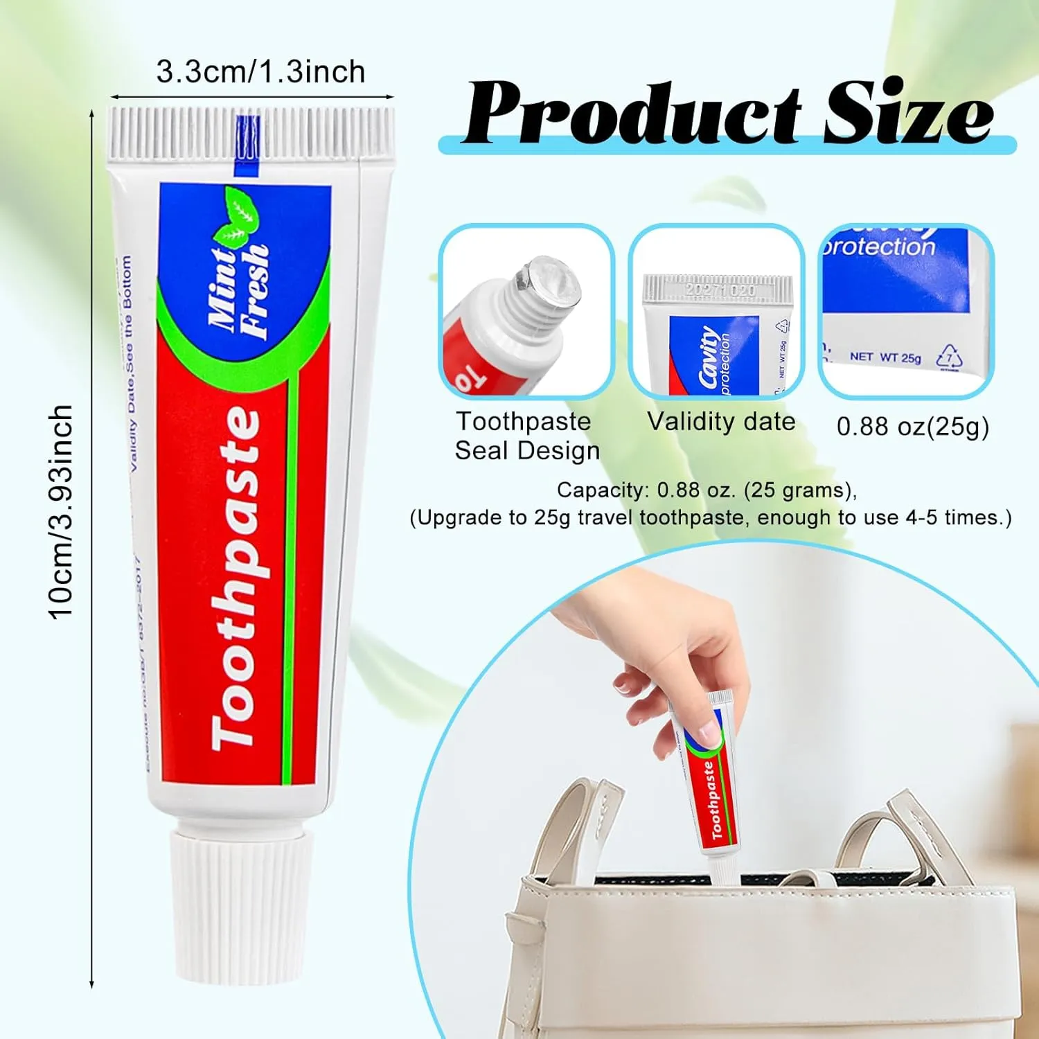 200 Tubes Travel Size Toothpast Bulk,0.88 oz/25 Grams Mint Small Disposable Toothpaste 1.3x3.9 inches Fresh Scent Bulk Toothpaste Travel Size for Hotel,Camping,Homeless,Charity,Guests