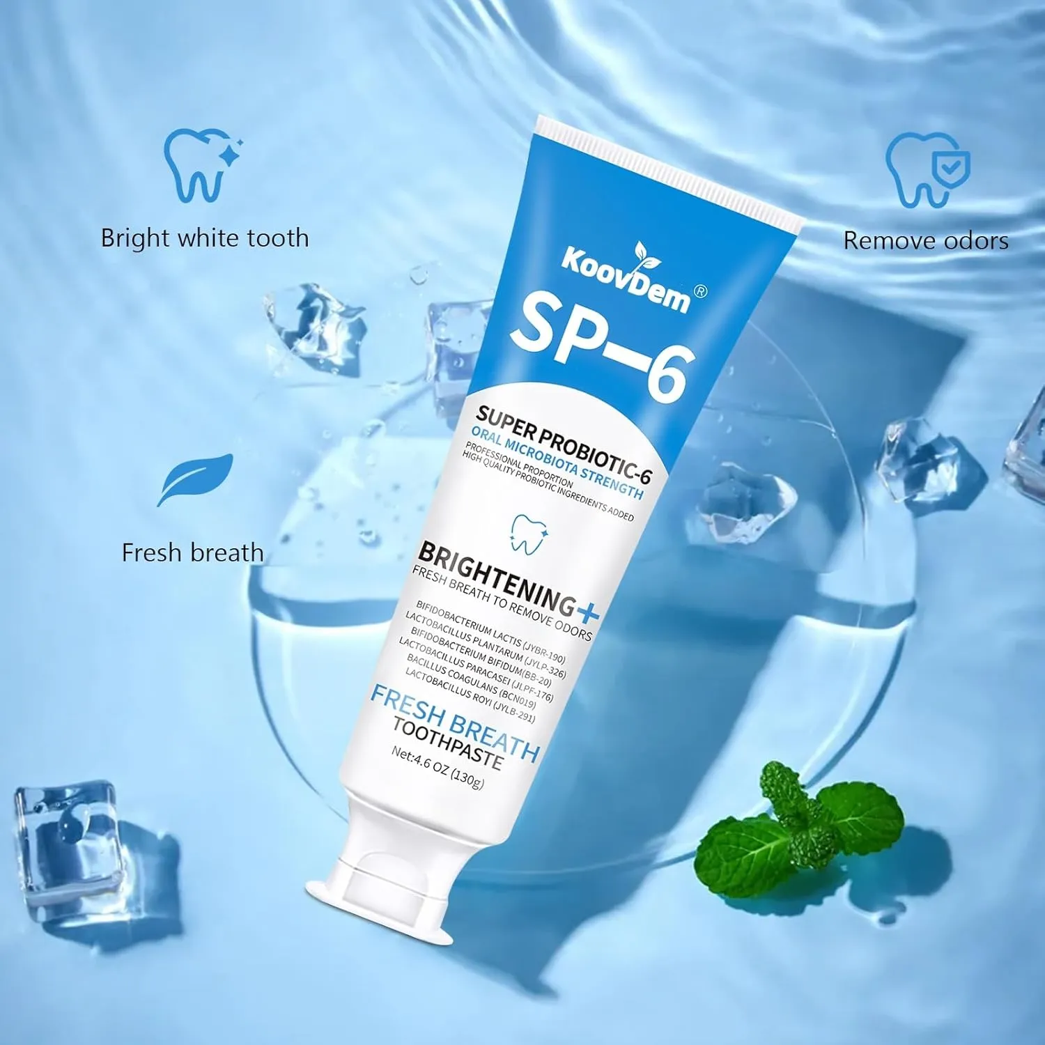 2025 New Sp-6 Probiotics Whitening Toothpaste-Fluoride-Free, Enhanced Formula with 6 Probiotics for Gum Care & Fresh Breath, Fresh Mint Flavor(2PC)（Blue）