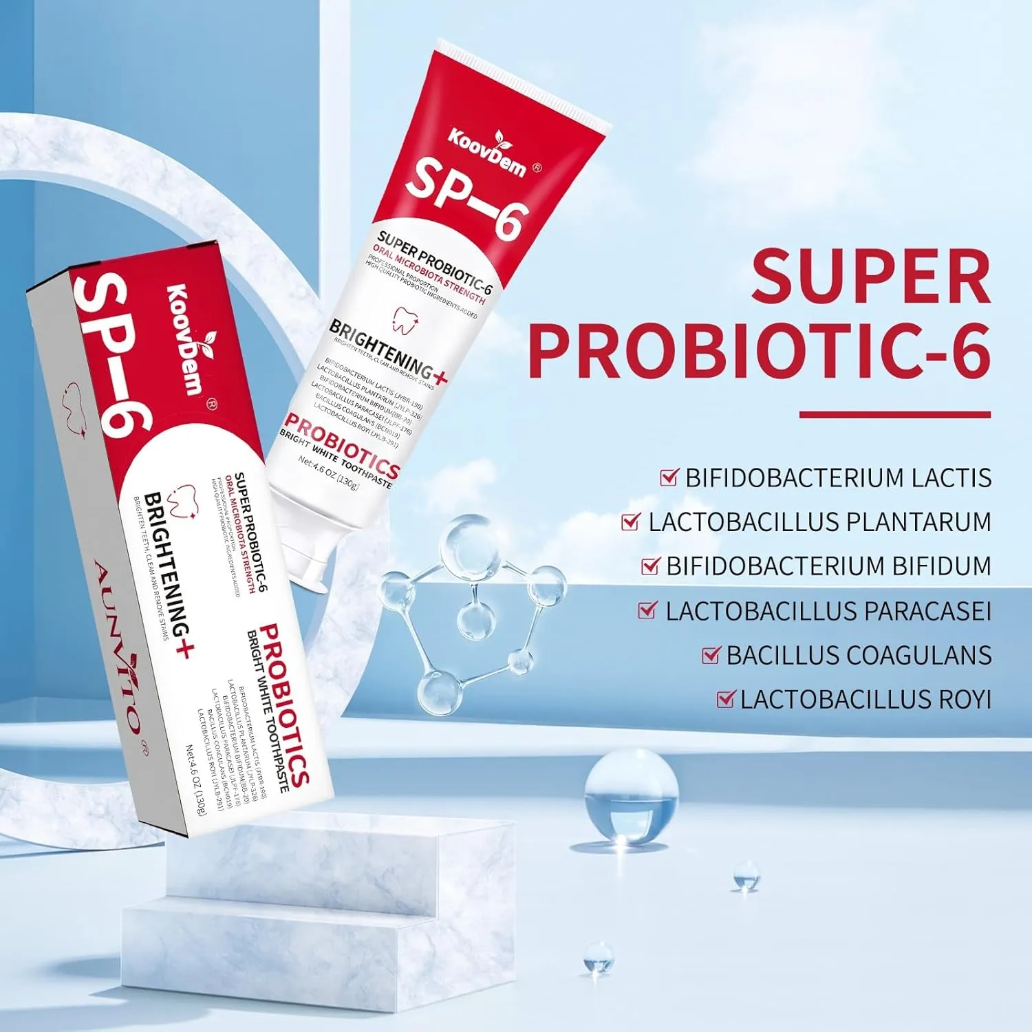 2025 New Sp-6 Probiotics Whitening Toothpaste-Fluoride-Free, Enhanced Formula with 6 Probiotics for Gum Care & Fresh Breath, Fresh Mint Flavor(2PC)（Red）