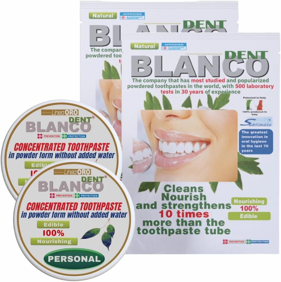 2 Bags   2 Jars Powder Toothpaste Fluoride Free, Natural Teeth Whitening and Alkalizing Toothpaste for White Teeth and Healthy Gums