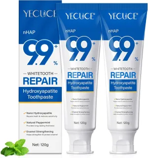2PCS 9.9% Hydroxyapatite Toothpaste for Enamel Repair and Tooth Strengthening, Nano Hydroxyapatite Remineralizing Toothpaste, Fluoride Free Gentle Whitening Tooth paste for Sensitive Teeth, Fresh Mint