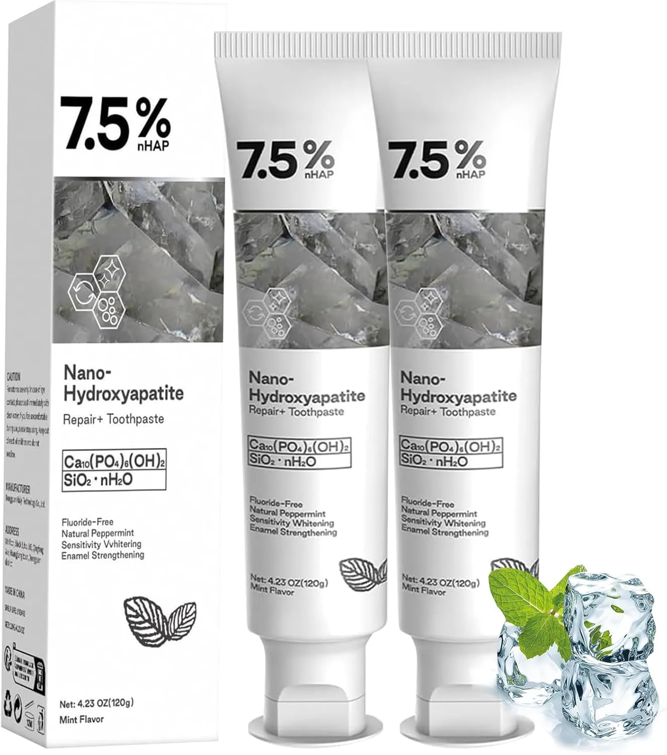 2PCS Hydroxyapatite Toothpaste, Deep Cleansing Toothpaste, Advanced Enamel Protection, Gentle and Effective Formula, Fresh Mint Flavor, for Sensitive Teeth (120g)
