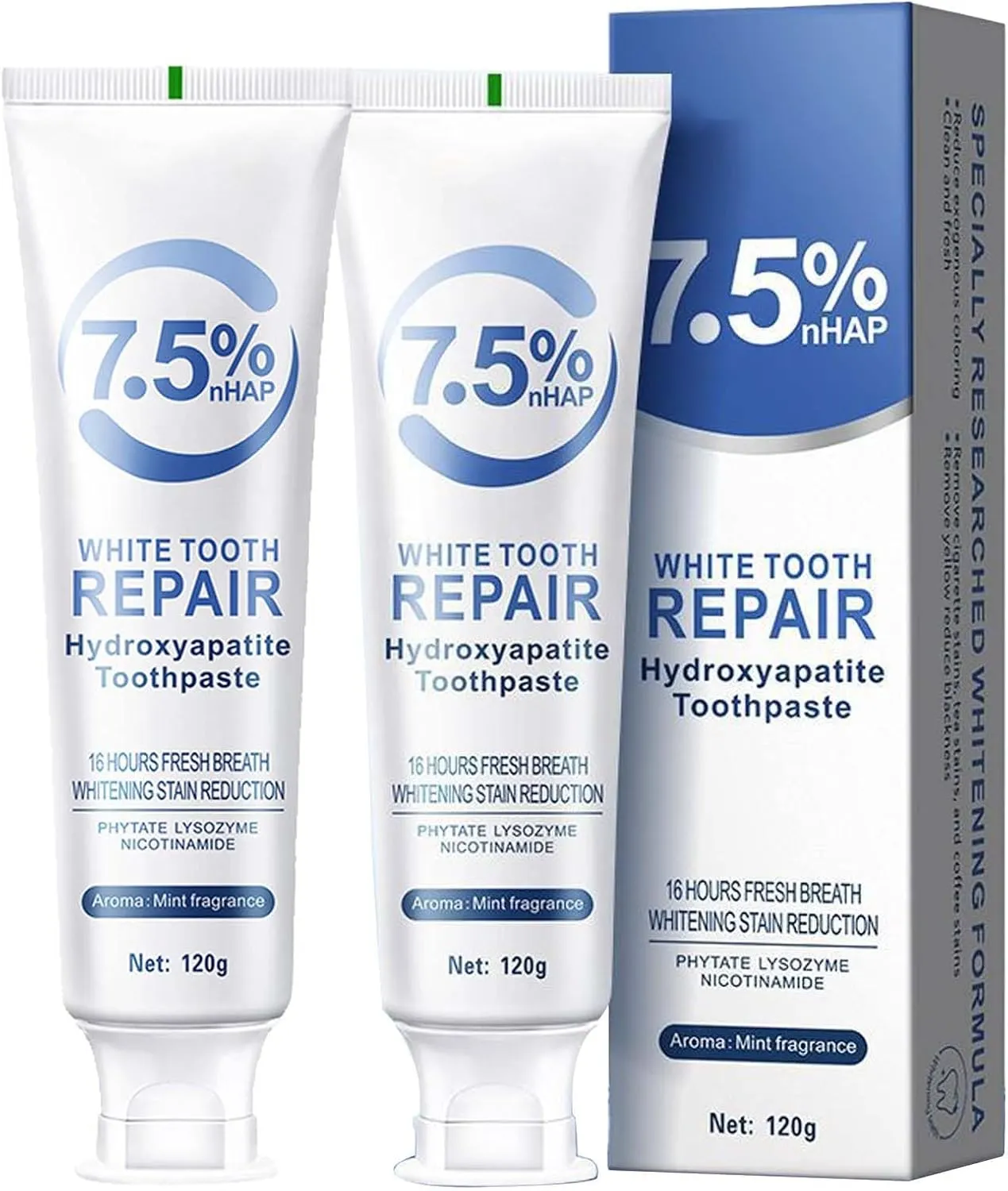 2Pcs Hydroxyapatite Toothpastes for Enamel Protection and Tooth Strengthening, Fluoride-Free Formula for Sensitive Teeth, Gentle Mint,Fresh Breath，with a Toothpaste Dispenser(120g/4.23oz)