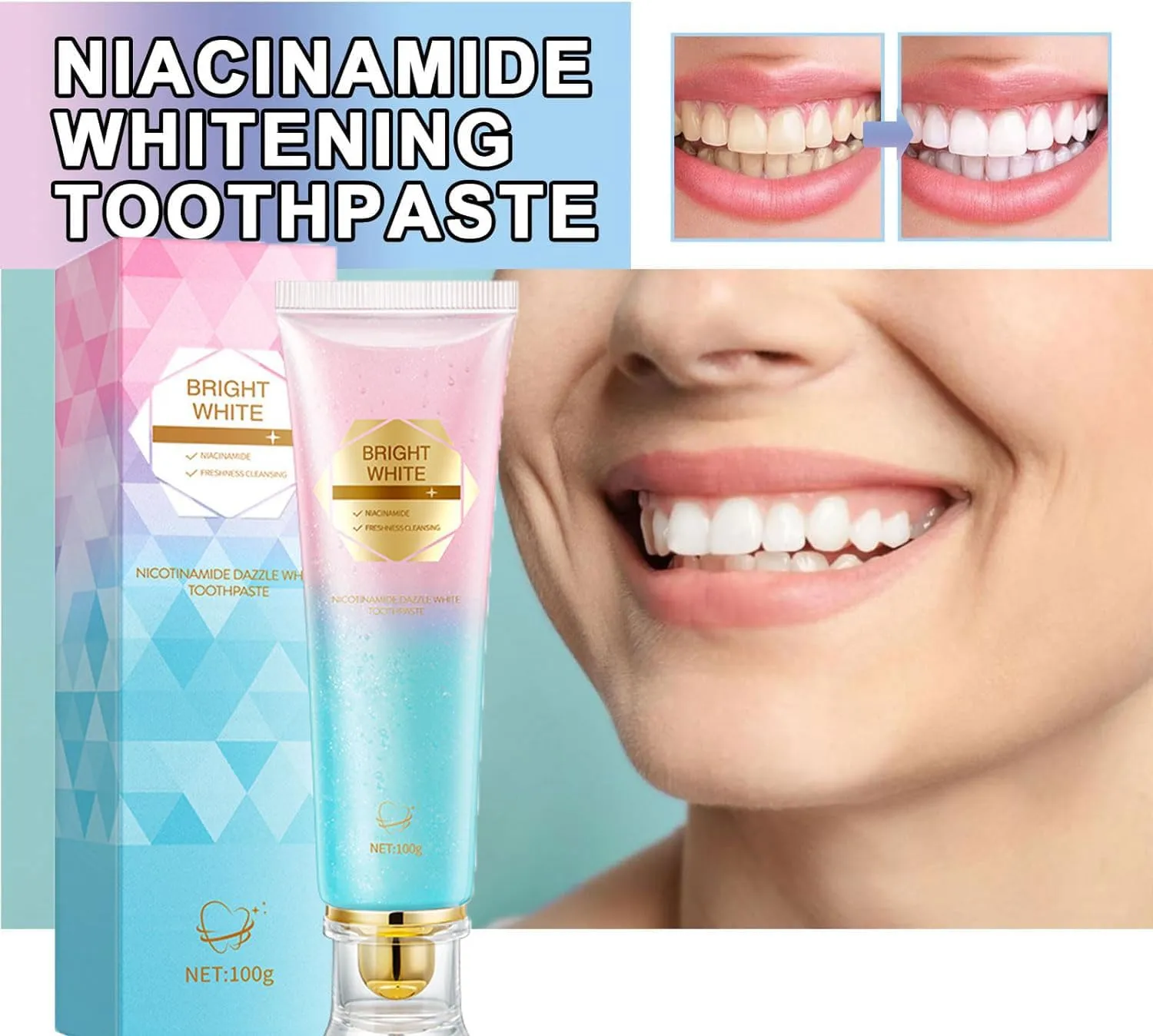 2PCS Niacinamide Whitening Toothpaste-Intense Triple Whitening, Fluoride-Free, Gentle Mint, Breath Freshening (2pcs)