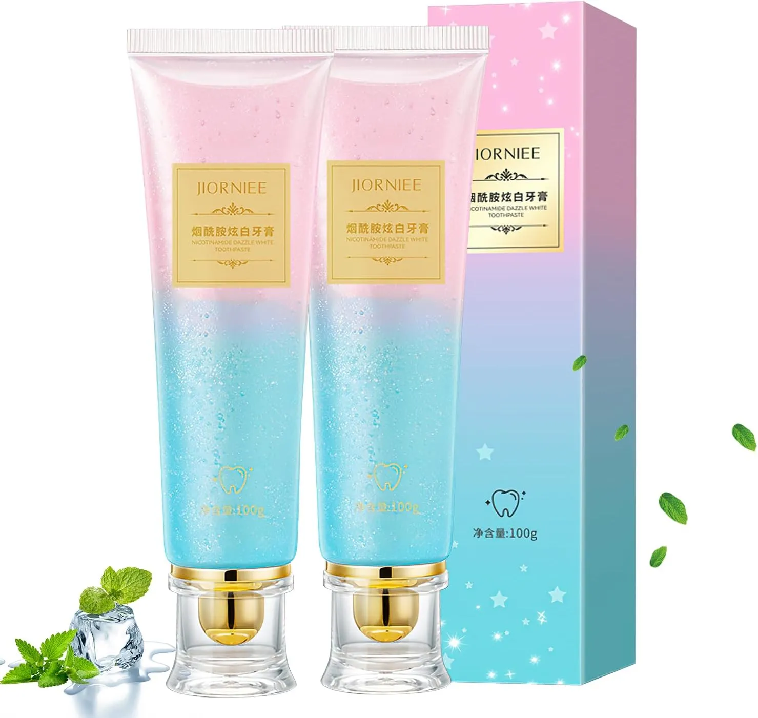 2PCS Niacinamide Whitening Toothpaste, Nicotinamide Dazzle White Toothpaste, Fresh Breath, Remove Tooth Stains