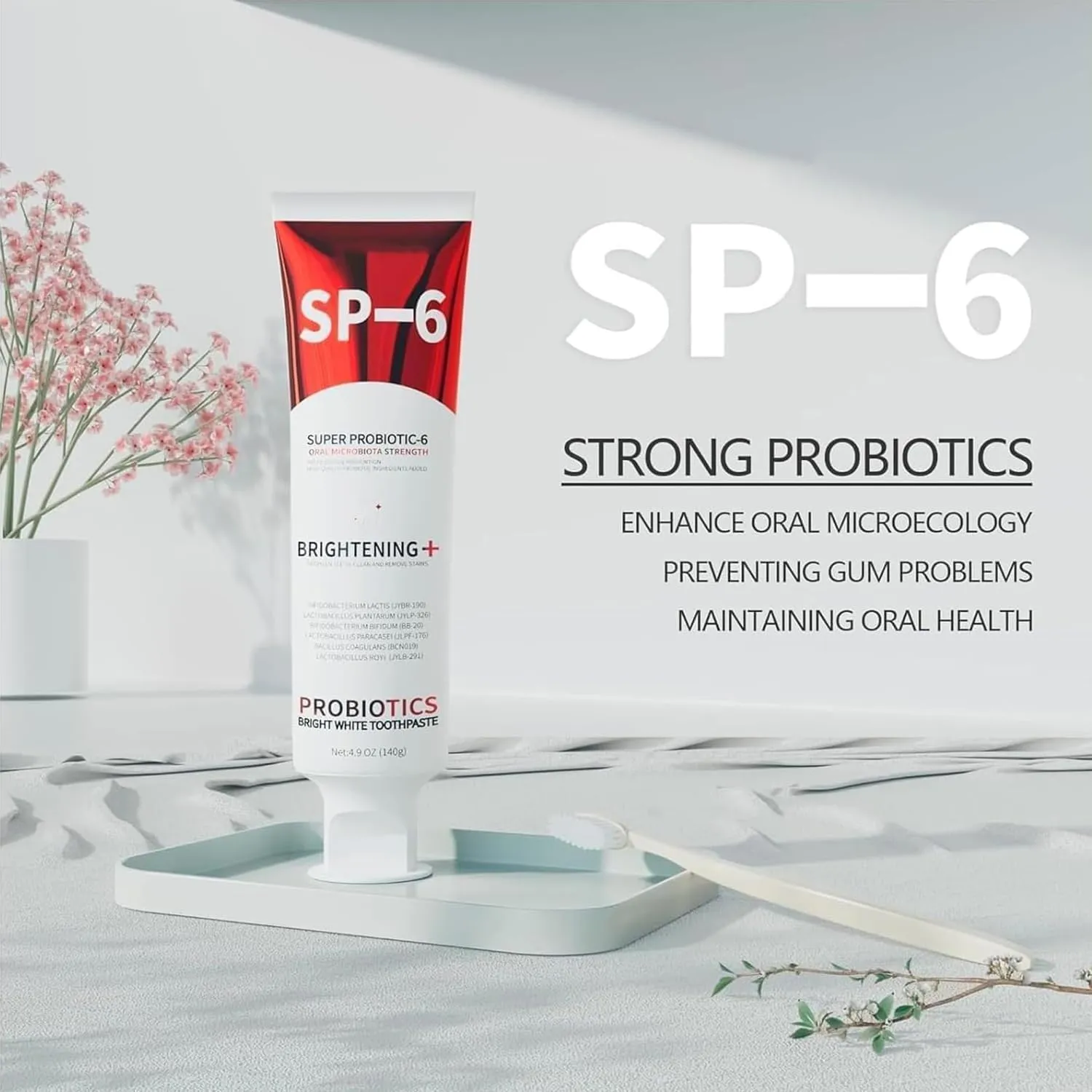 2PCS SP-6 Probiotic Whitening Toothpaste, Enhanced Formula with 6 Probiotics for Teeth Whitening and Gum Health, Enamel-Safe, Fluoride-Free, Fresh Mint Flavor, Ultra whitening and Fresh Breath