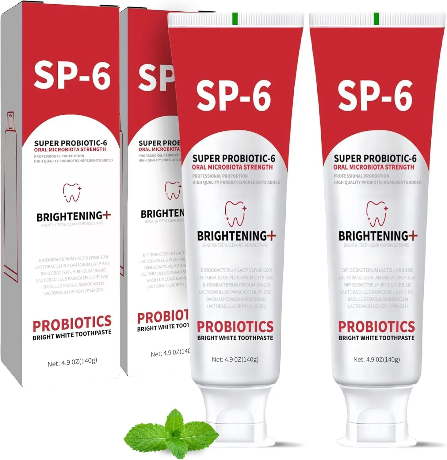 2PCS SP-6 Probiotic Whitening Toothpaste, Enhanced Formula with 6 Probiotics for Teeth Whitening and Gum Health, Enamel-Safe, Fluoride-Free, Fresh Mint Flavor, Ultra whitening and Fresh Breath