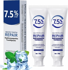 2Pcs Hydroxyapatite Toothpastes for Enamel Protection and Tooth Strengthening, 7.5% Nano Hydroxyapatite Toothpaste, Fresh Breath, Gentle Mint, Deep Cleaning Care Toothpaste