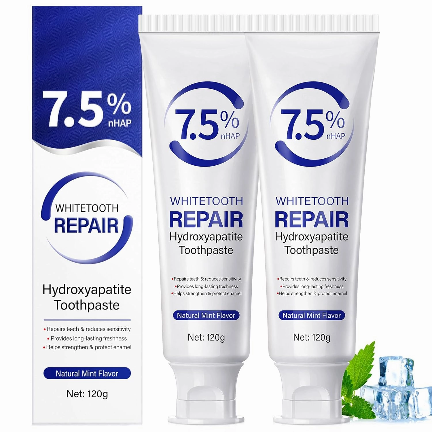 2Pcs Hydroxyapatite Toothpastes for Enamel Protection and Tooth Strengthening, with Gentle Mint, Provides Long-Lasting Fresh Breath, Daily Use for Oral Health, 4.23 OZ
