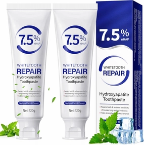 2PCS Nano 7.5% Hydroxyapatite Toothpaste for Enamel Repair & Sensitivity Relief, Nano HAp Toothpaste with Natural Peppermint, Strengthens Teeth & Freshens Breath, 120g, Daily Oral Care