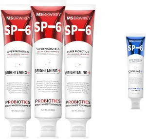 3-Pack SP-6 Whitening Toothpaste | 6 Probiotics for Oral Health | Plaque Protection & Fresh Breath | Free SP-6 Cooling Toothpaste