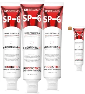 3-Pack SP-6 Whitening Toothpaste | 6 Probiotics for Teeth Whitening & Oral Health | Fluoride-Free & Enamel-Safe | Free SP-6 Toothpaste Bonus