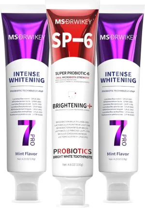 3-Pack Whitening Toothpaste: 7-Pro Whitening (2-Pack)   SP-6 Toothpaste with 6 Probiotics, Fluoride-Free Formula,Enamel Safe,Gum Health.