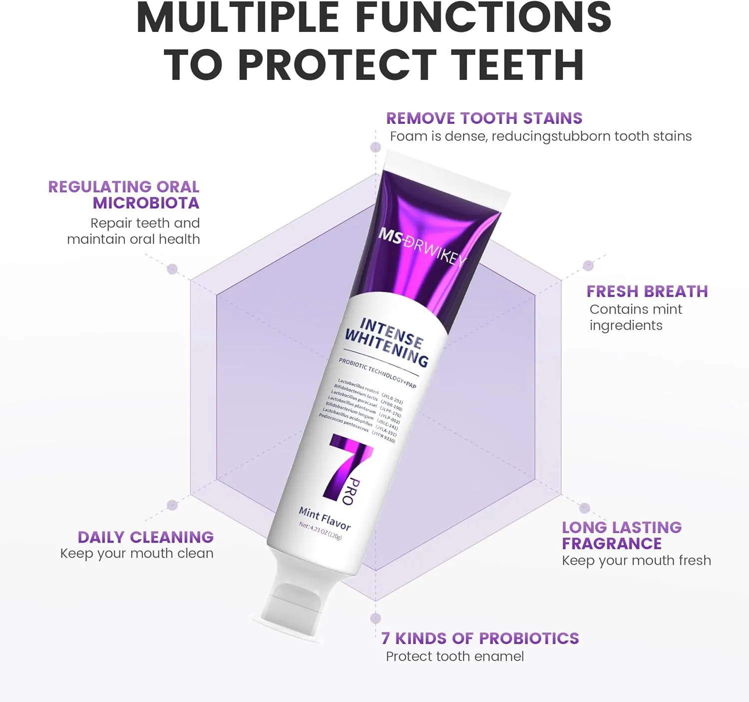3-Pack Whitening Toothpaste: 7-Pro Whitening (2-Pack)   SP-6 Toothpaste with 6 Probiotics, Fluoride-Free Formula,Enamel Safe,Gum Health.