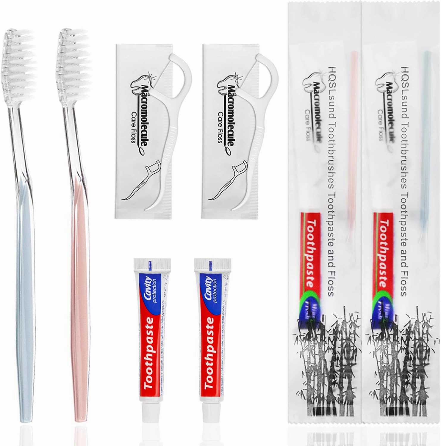 30 Pack Disposable Toothbrushes with Toothpaste Floss Individually Wrapped, 2 Color Toothbrush,10g Toothpaste,Floss Pick,Bulk Toothbrush Kit for Homeless,Airbnb,Hotel,Guest