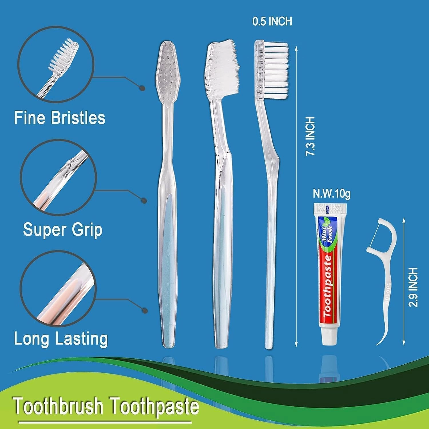 30 Pack Disposable Toothbrushes with Toothpaste Floss Individually Wrapped, 2 Color Toothbrush,10g Toothpaste,Floss Pick,Bulk Toothbrush Kit for Homeless,Airbnb,Hotel,Guest