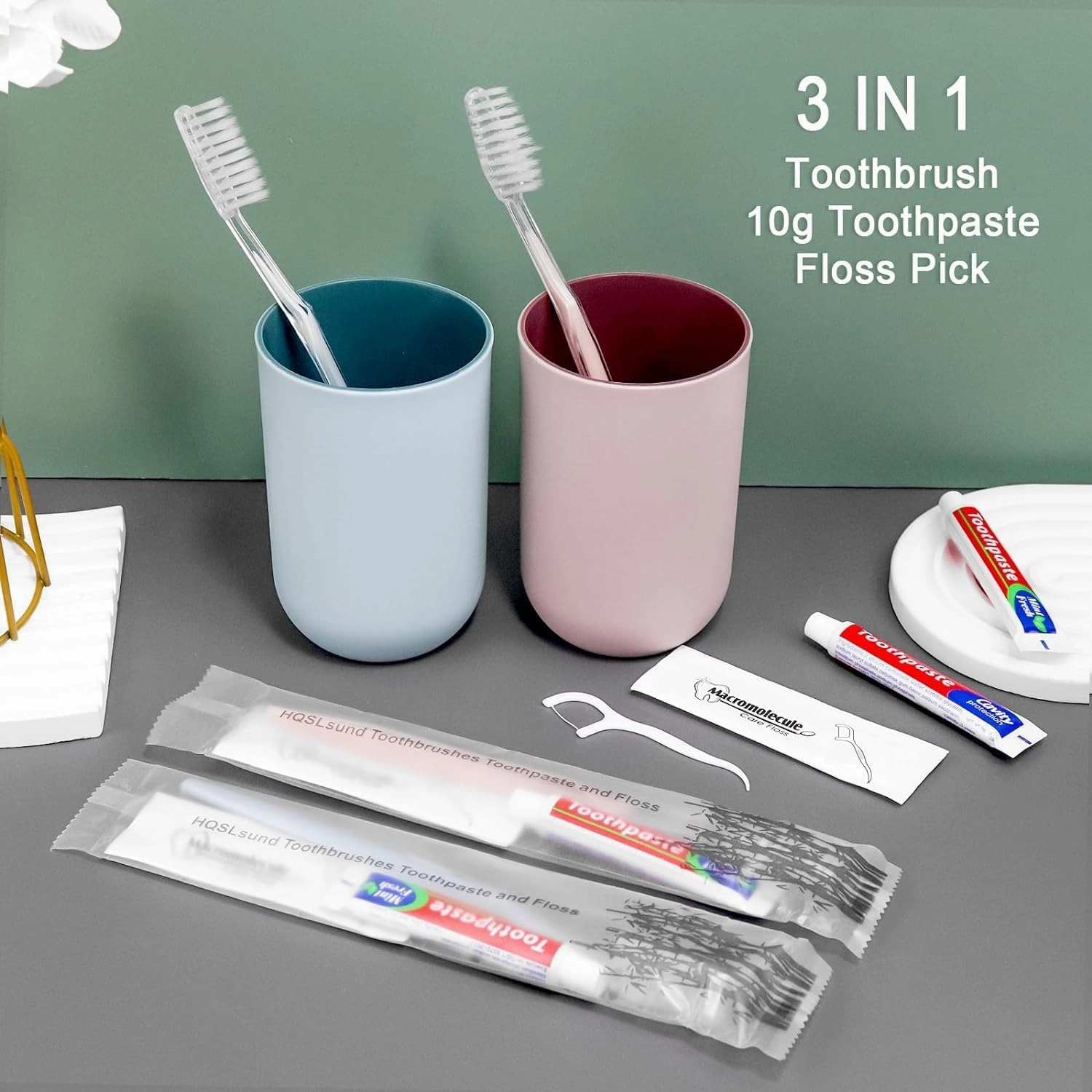 30 Pack Disposable Toothbrushes with Toothpaste Floss Individually Wrapped, 2 Color Toothbrush,10g Toothpaste,Floss Pick,Bulk Toothbrush Kit for Homeless,Airbnb,Hotel,Guest