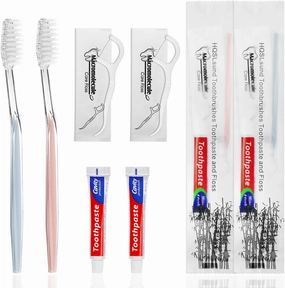 30 Pack Disposable Toothbrushes with Toothpaste Floss Individually Wrapped, 2 Color Toothbrush,10g Toothpaste,Floss Pick,Bulk Toothbrush Kit for Homeless,Airbnb,Hotel,Guest