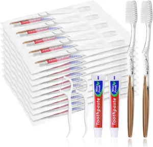 30pcs Disposable Toothbrushes with Toothpaste Floss Individually Wrapped, Disposable Toothbrush Bulk, 10g Toothpaste, Dental Floss Pick, Bulk Toothbrush Kit for Homeless,Airbnb,Hotel,Guest