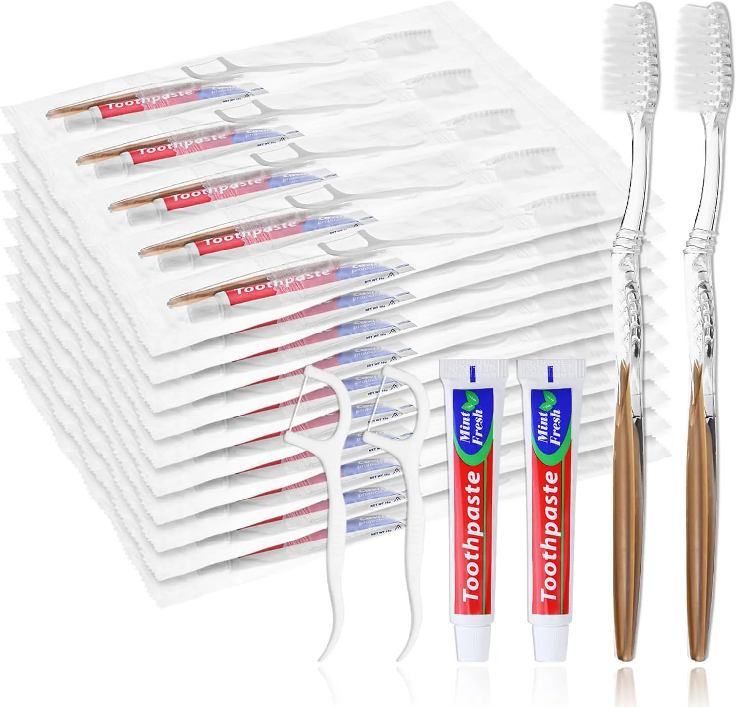 30pcs Disposable Toothbrushes with Toothpaste Floss Individually Wrapped, Disposable Toothbrush Bulk, 10g Toothpaste, Dental Floss Pick, Bulk Toothbrush Kit for Homeless,Airbnb,Hotel,Guest