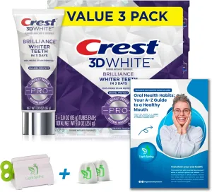 3D White Brilliance Pro Enamel Protect Toothpaste, 3 pk./3.0 oz. with Extra: Toothpaste Squeezer, Two No-Mess Caps, Guide to Better Oral Health Habits Light&Spring.