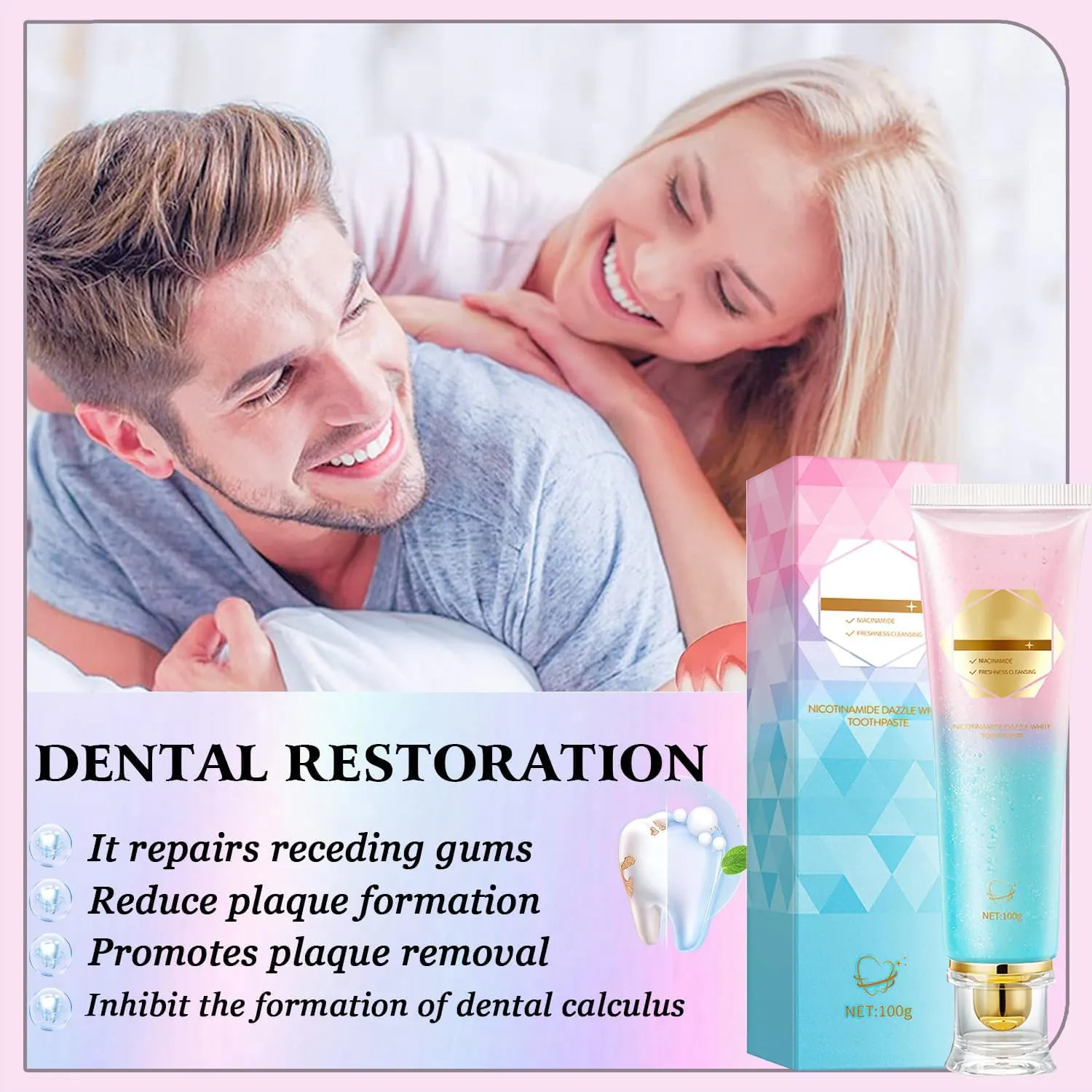 3PC Niacinamide Whitening Toothpaste,Radiant Whitening Toothpaste for Sensitive Teeth,Stain Remover for Coffee & Wine,Enamel Strengthening,Fresh Breath Deep Cleaning Care