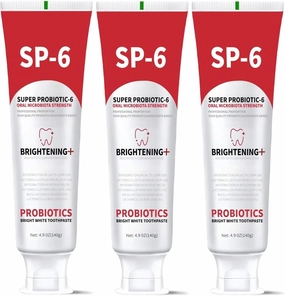 3PCS SP-6 Probiotic Whitening Toothpaste, Enhanced Formula with 6 Probiotics for Teeth Whitening and Gum Health, Enamel-Safe, Fluoride-Free, Fresh Mint Flavor, Ultra whitening and Fresh Breath