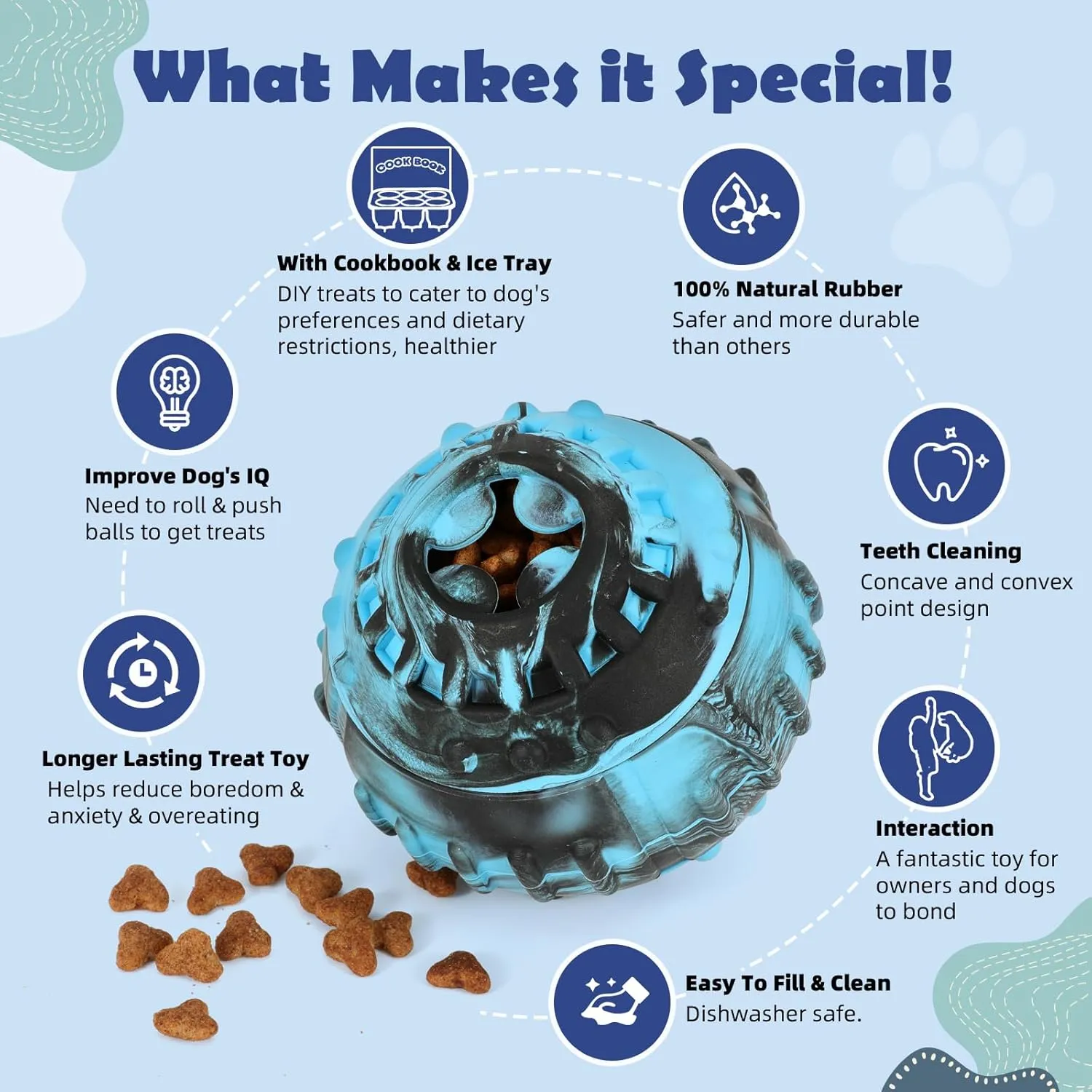 4-IN-1 Dog Toys - Frozen Dog Treat to Keep Them Busy, Treats Puzzle Ball Toy, Interactive Treat Dispensing Dog Toy, Durable Rubber Chew Toys, DIY Freezable Fillable Treat Toy, Mental Enrichment Toys