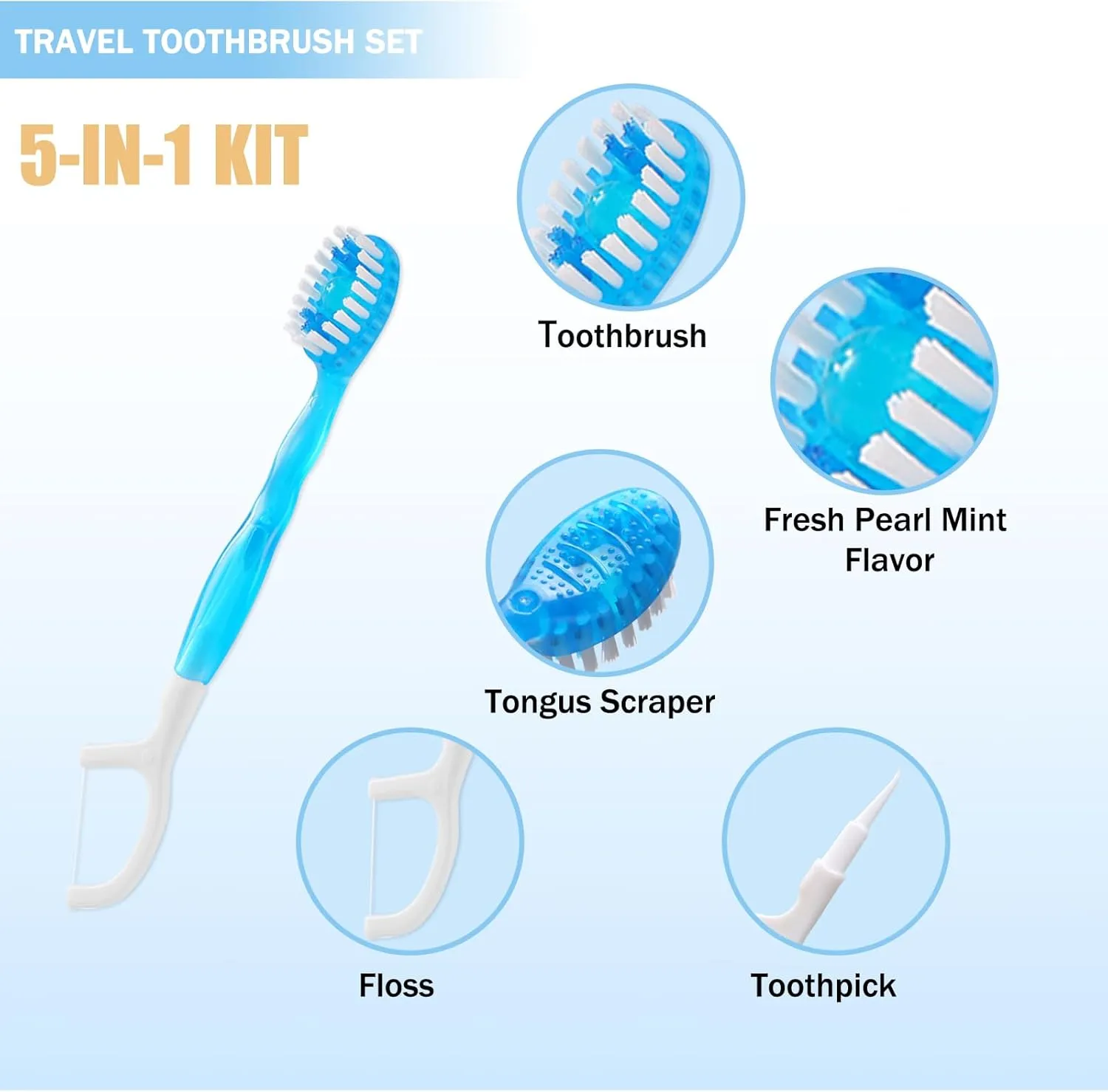 40 Individually Packaged Disposable Travel toothbrushes with Toothpaste, 5-in-1 Convenient Mini Disposable Toothbrush (Toothbrush   Toothpaste   Tongue Scraper   Dental Floss   Pick)