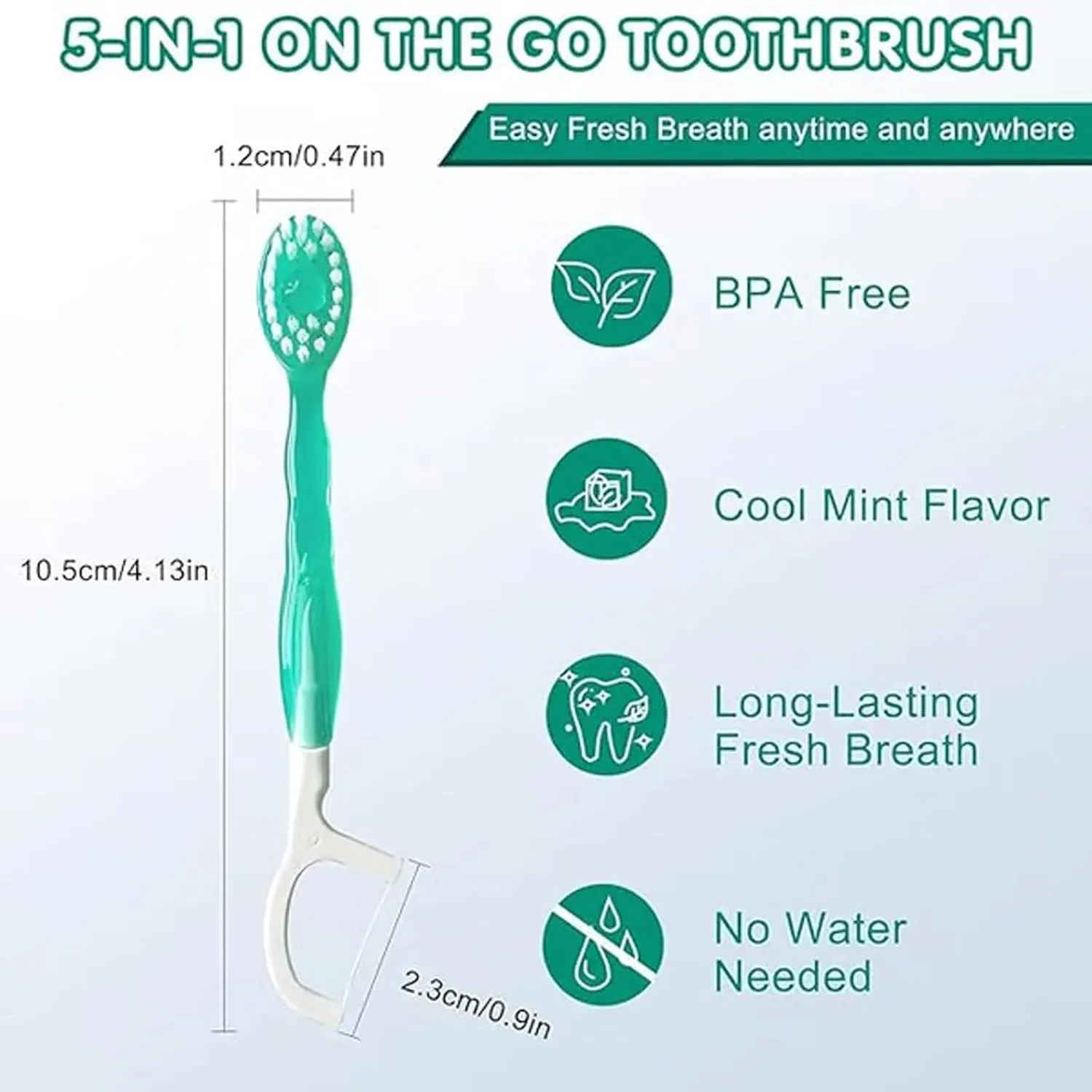 5 in 1 Mini Toothbrush & Floss & Tongue Scraper & Toothpick Set, 5 in 1 Toothbrush & Floss, Disposable Toothbrushes with Toothpaste for Travel Gathering Use (Mint*2)