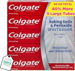 5 Pack 40oz Value Pack: Baking Soda and Peroxide Toothpaste, Whitening Toothpaste with Baking Soda Toothpaste Whitening Tooth Paste/Baking Soda Toothpaste Bundle w/Joey'z Decal