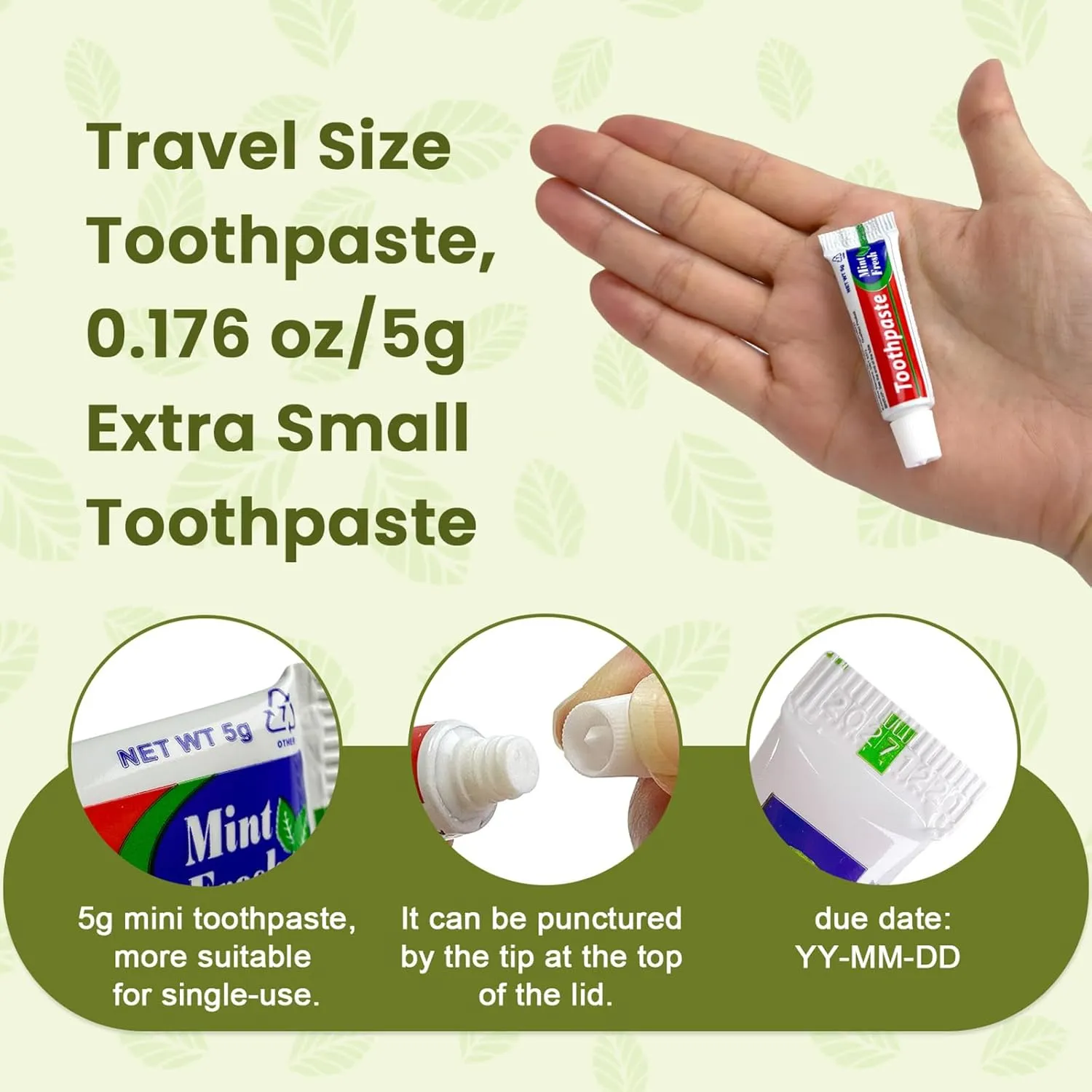 50 pcs Bulk Travel Size Toothpaste,0.176 oz Extra Small Toothpaste Travel Size Bulk Disposable for Hotel, Guests, Homeless, Charity, Mint (Mini Size, Only for Single Use)