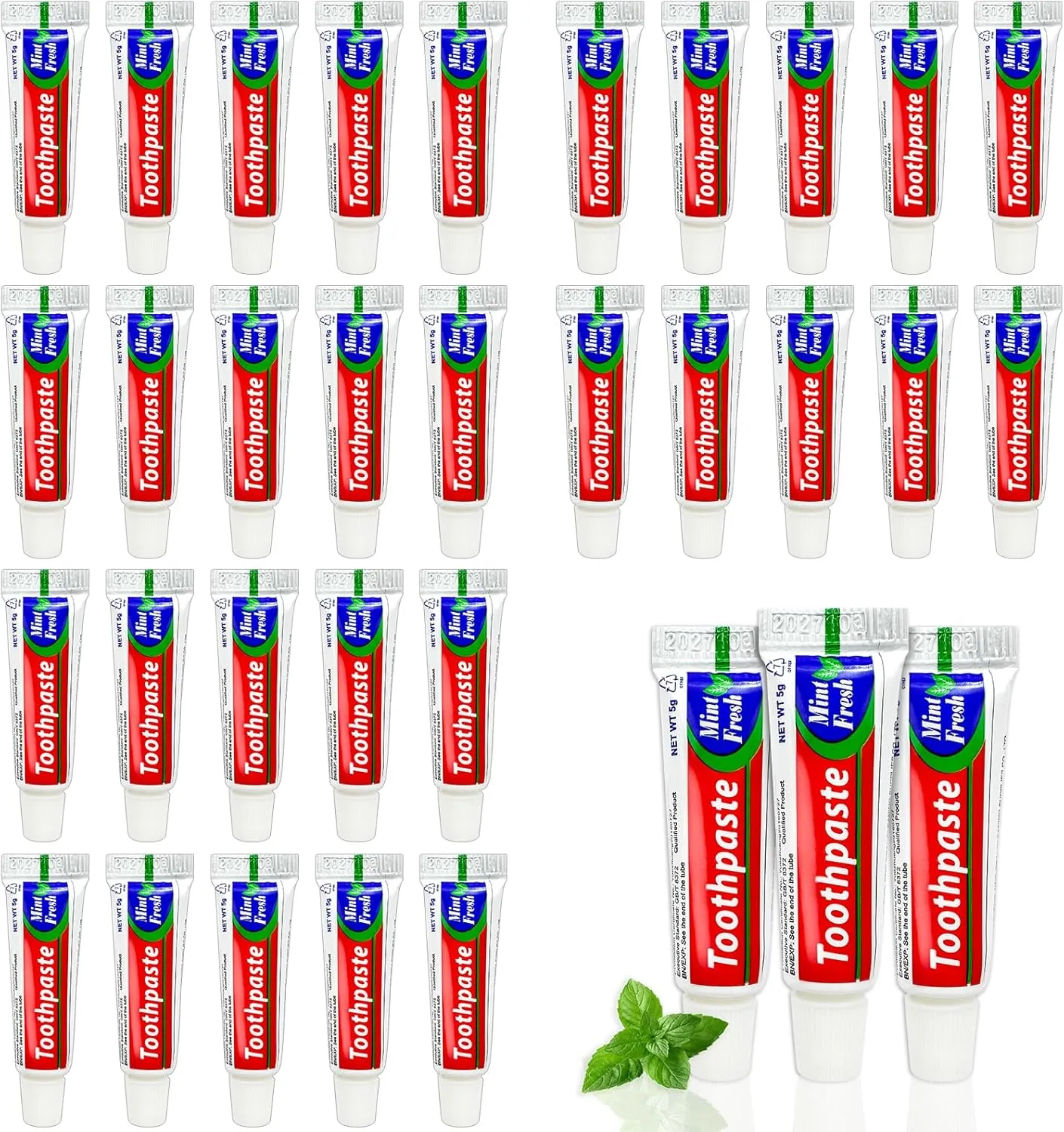 50 pcs Bulk Travel Size Toothpaste,0.176 oz Extra Small Toothpaste Travel Size Bulk Disposable for Hotel, Guests, Homeless, Charity, Mint (Mini Size, Only for Single Use)