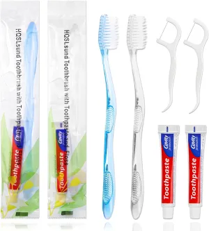 50 pcs Disposable Toothbrushes with Toothpaste Floss Individually Wrapped, 2 Color Toothbrush, 10g Toothpaste, Floss Pick, Bulk Toothbrush for Homeless,Airbnb,Hotel,Guest