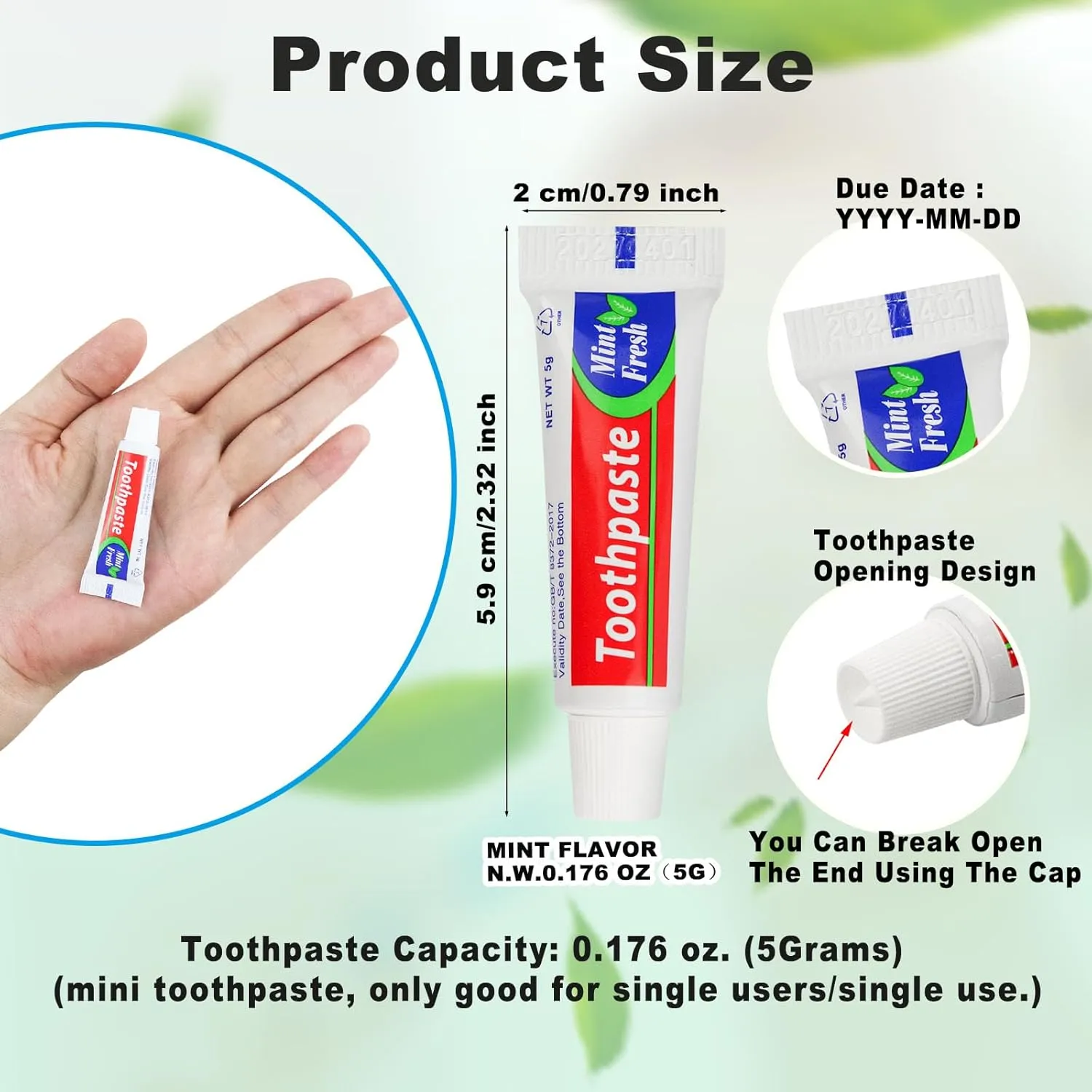 50 Tubes Bulk Travel Size Toothpaste,0.176 oz Extra Small Toothpaste Travel Size Bulk Mint Mini Disposable Toothpaste for Hotel,Guests,Homeless,Charity(Too Small, Only Good for Single Use)